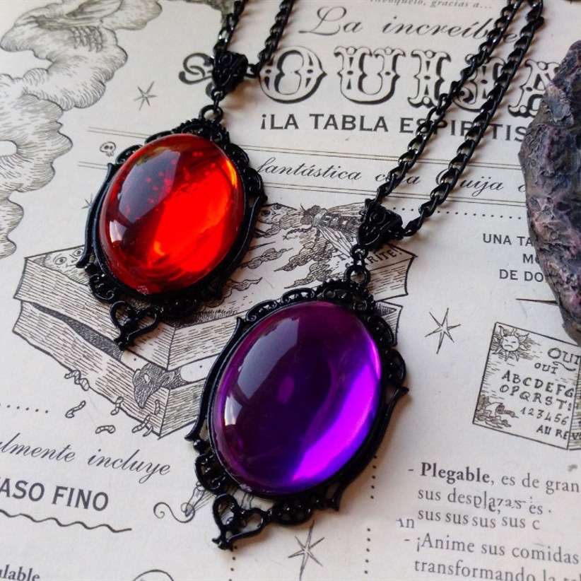 Body Jewelry Necklace - Gothic Stardust Crystal Cameo Necklace Red