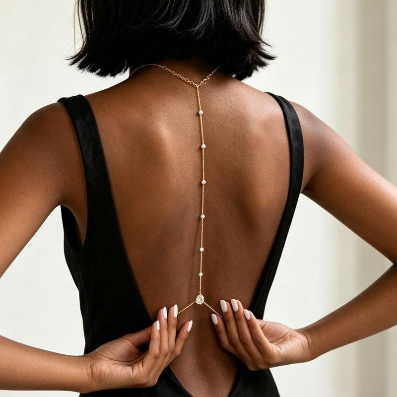 Gold Teardrop Zircon Back Chai - Body Jewelry Necklace recension och pris