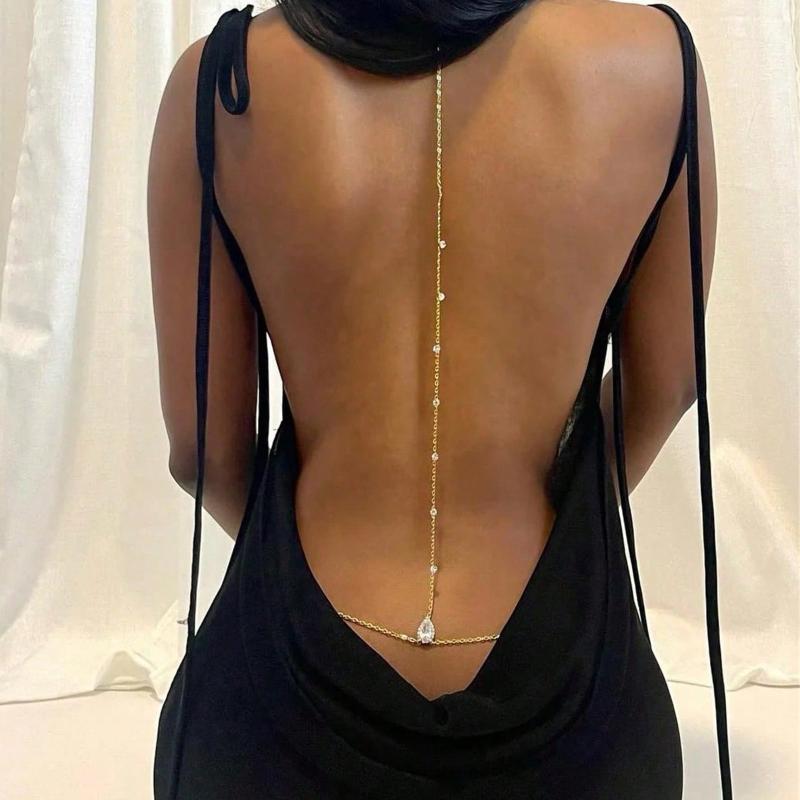 Gold Teardrop Zircon Back Chai - Body Jewelry Necklace recension och pris