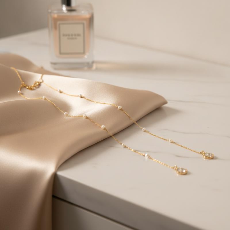 Gold Teardrop Zircon Back Chai - Body Jewelry Necklace recension och pris