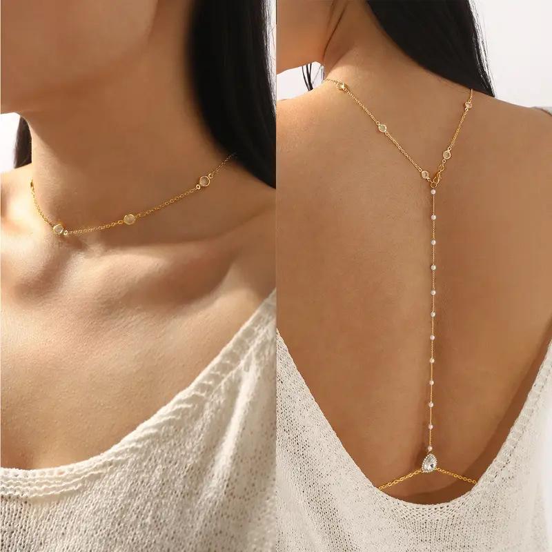 Gold Teardrop Zircon Back Chai - Body Jewelry Necklace recension och pris