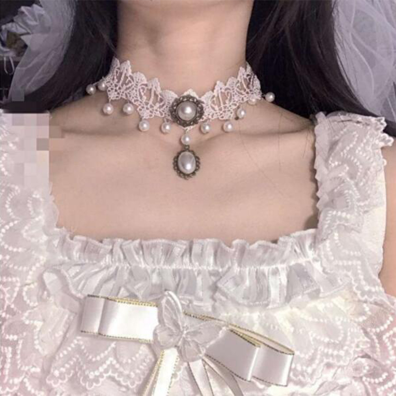 Imitation Pearl White Lace Cho - Body Jewelry Necklace recension och pris